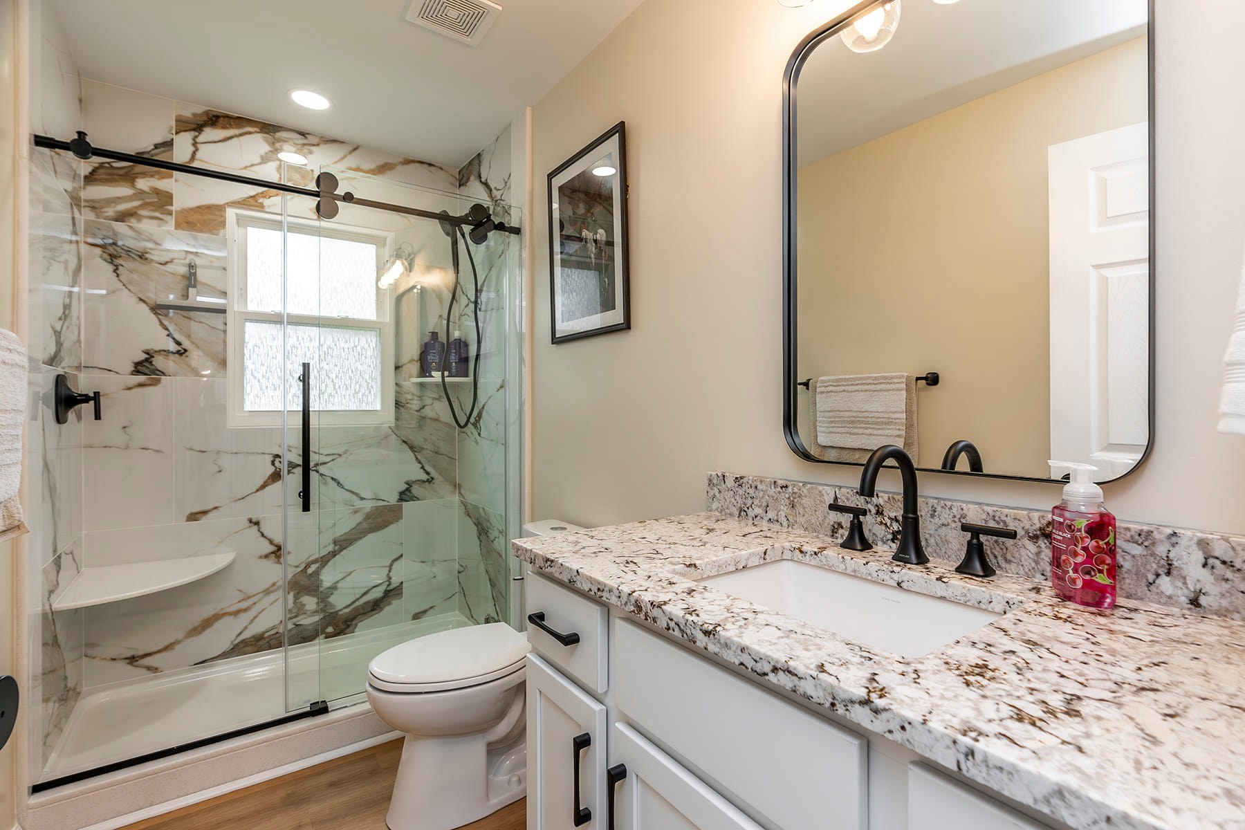 Modern Bathroom with Marble Shower and Vanity